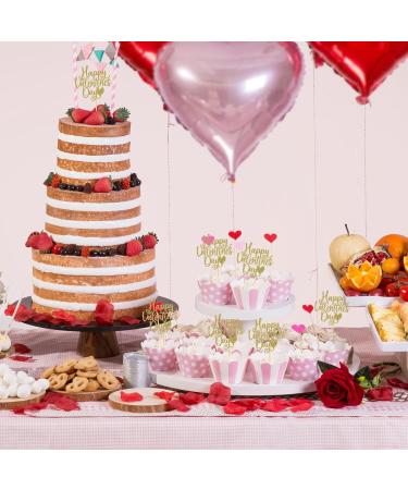 24 Pack Happy Valentine's Day Cupcake Toppers with Heart Glitter Sweet Love Theme Valentine's Day Cupcake Food Picks Wedding Birthday Party Cake Decorations Supplies Gold - Buy Online on GoSupps.com