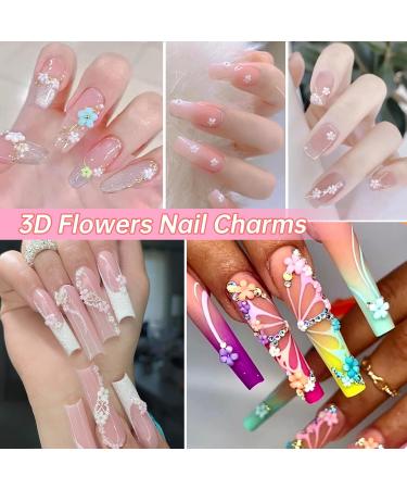 3D Tiny Flower Nail Charms - Pink & Colorful Acrylic Nail Gems for Art | Butterfly & Heart Nail Accessories with Pickup Tool - Buy Online on GoSupps.com