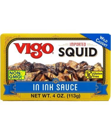 Vigo Premium Imported Canned Seafood Squid in Ink Sauce Specialty Flavored Perfect for Recipes and Dishes (Squid in Ink Sauce 4 Ounce (Pack of 1)) Squid in Ink Sauce 4 Ounce (Pack of 10)