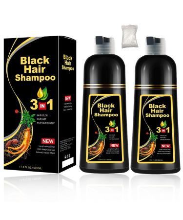 VSKU 2 Pack Black Hair Dye Shampoo 3 in 1 for Gray Hair 100% Grey Coverage Instant Herbal Ingredients Hair Dye Color Shampoo Coloring in Minutes for Women Men Mothers Day Mom Gfits Black-2