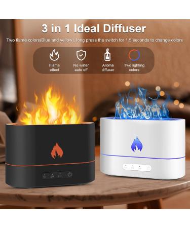 Teklemon 250ml Aroma Diffuser with Flames Effect Light Essential Oil Diffuser with 2 Brightness Levels 3 Timers Waterless Auto Shut-Off for Home Yoga & Baby - White - Buy Online on GoSupps.com