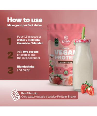 Ori Gin 100% Natural Vegan Protein Powder - 25g Plant-Based Protein Easy to Digest Strawberry Flavor European Pea & Pumpkin Seed 830g - International Shipping Available - Buy Online on GoSupps.com