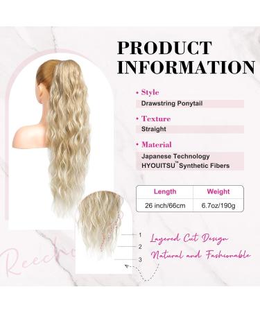 REECHO 26 Long Beach Wave Drawstring Ponytail Extension - Dark Blonde with Light Ends | Synthetic Hairpiece for Women - Buy Online on GoSupps.com