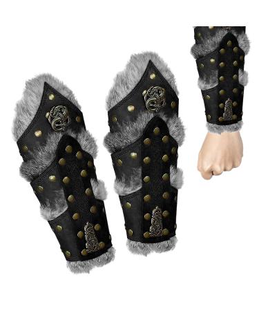 YouNy Viking arm rails 2 pieces of medieval Viking wrist protection handmade leather bracelet medieval cosplay army pipes for men black