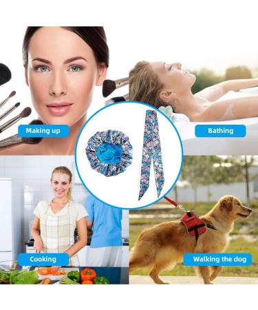 Satin Double Layer Wide Elastic Band Sleeping Cap - Blue | Head Bonnet for Sleeping and Showering - Buy Online on GoSupps.com