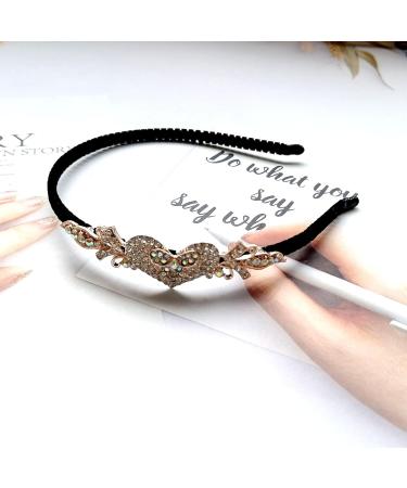 Crystal Heart Flower Hair Hoop Rhinestone Butterfly Headband 1920s French Love Heart Hair Band Vintage Velvet Hair styling Headpiece Accessories for Women(Gold A) - Buy Online on GoSupps.com