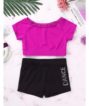 YiZYiF Girls 2 Piece Active Outfit Set for Gymnastics/Dancing Black&rose 5-6 - Buy Online on GoSupps.com