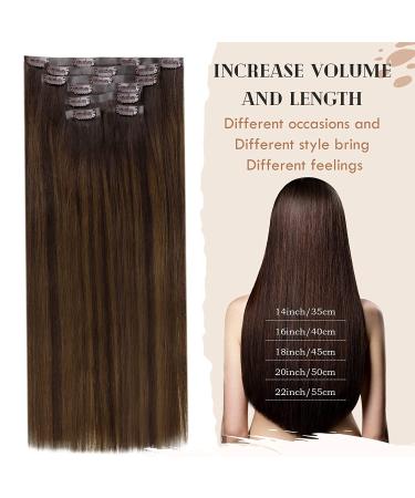 Vivien Clip In Extensions - Real Hair Balayage Dark Brown Ombre - 40cm 120g 7PCs - Premium PU Clip Ins for Stunning Volume - Buy Online on GoSupps.com