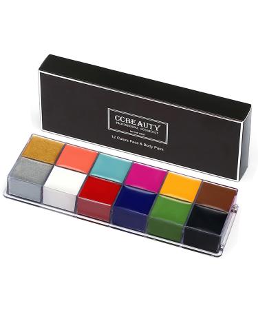 CCbeauty Professional Face Body Paint Oil Based, 12 Colors Halloween Body Paint Palette Art Party Fancy Makeup, Non Toxic and Easy On Off,Large-Capacity Cases, Deep