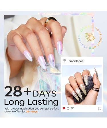 Modelones Chrome Nail Powder Set - Metallic Mirror & Pearl Effect Pigment for Gel Nails with Silicone Brush and Accessories - Buy Online on GoSupps.com