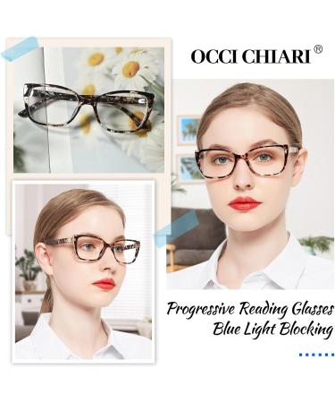 OCCI CHIARI Progressive Bifocal Reading Glasses for Women - Transition Multifocal Readers with Blue Blocker - Stylish Brown 2.0x Strength - Buy Online on GoSupps.com