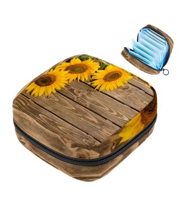Rustic wood-sunflower storage bag for women menstrual pads portable with zipper for teenagers girls women women