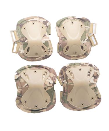Military Tactical Multicam Knee and Elbow Pads ,Professional Skate Protective Pad Army Combat Airsoft Hunting Paintball Swat Outdoor Sports Safety Gear,Adjustable Straps Gel Cushion (Green-CP)