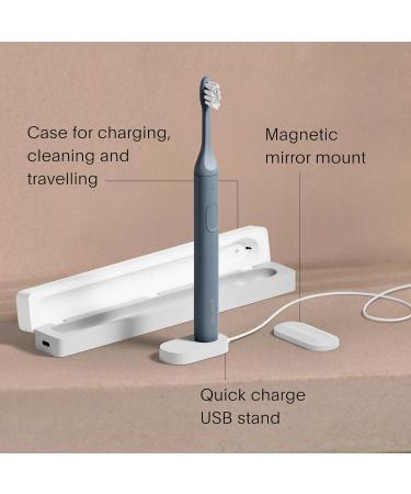 SURI Sustainable Sonic Toothbrush - Slim and Powerful Electric Toothbrush Recyclable Plant-Based Head 2 Modes Including UV LED Cleaning Case Mirror-Mount and Charging Stand - Morning Waves UV Case + Toothbrush Morning Waves - Buy Online on GoSupps.com