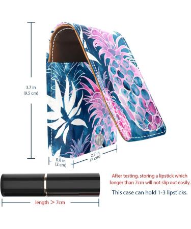 Stylish Leather Lipstick Case & Organizer with Mirror | Mini Lip Gloss Holder - Watercolor Fruit Pink Pineapple - Buy Online on GoSupps.com