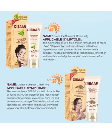DISAAR BEAUTY Sunblock Cream Refreshing Sunscreen Face Neck Arms Skin Damage SPF 60/90 PA++ UVA/UVB Protection 40ml/1.35fl.oz (SPF 60 Green Tea Sunblock Cream) - Buy Online on GoSupps.com