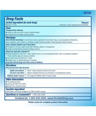 Buy PhysiciansCare 90306 Cough and Sore Throat Lozenges - Cherry Menthol 50 Individually Wrapped | Fast International Shipping - Buy Online on GoSupps.com