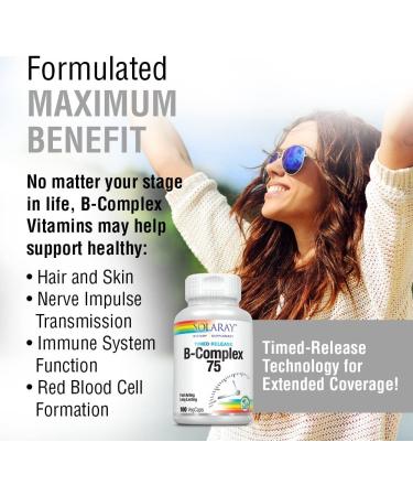 Solaray B-Complex 75 Timed-Release | 100 Vegan Capsules for Energy & Wellness - Buy Online on GoSupps.com