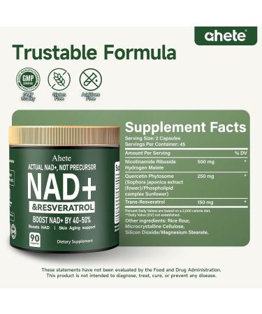 AheteNADResveratrol Supplement Supports Energy Focus & Healthy Aging 900mg NMNH Supplement per Serving 90 NAD+Capsules (45 Day Supply) Capsules-1pcs - Buy Online on GoSupps.com