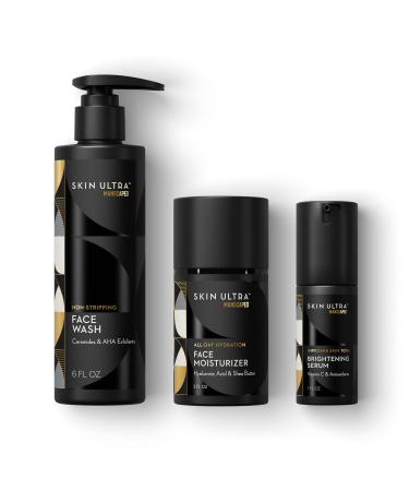 MANSCAPED Skin Ultra Daily Regimen - Men's Skincare Routine Essentials with Face Wash Face Moisturizer & Brightening Serum Formulated with A Ceramide Complex for Cleansing Exfoliating & Hydration