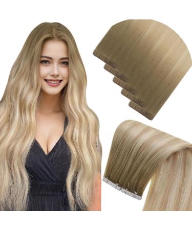 Laavoo injected tape in extensions real hair brown ombre real hair extension tapes virgin seamless 50cm light brown balayage ashblond #8/27/60 5pcs hair extension real hair injection 12.5g 50cm virgin-5PCs 4.4virgin #8/27/60