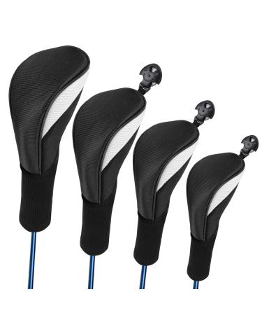 Lybile Golf Club Head Covers for Fairway Woods Driver Hybrids, 4Pcs Long Neck Mesh Golf Club Headcovers Set with Interchangeable No. Tags 3 4 5 6 7 X (Black)