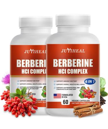 JUYIHEAL 2Pack Berberine with Ceylon Cinnamon Turmeric Milk Thistle Artichoke Black Pepper Berberine Supplement for Support Immune System - 120 Capsules Berberine HCI