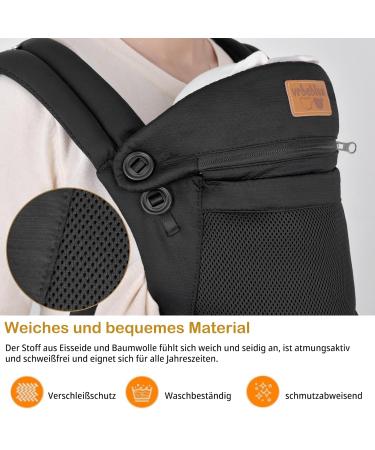 VRBabies Soft Breathable Baby Carrier for Newborns - Adjustable Hip & Shoulder Straps Front & Back Wear Black (4-16kg) - Buy Online on GoSupps.com