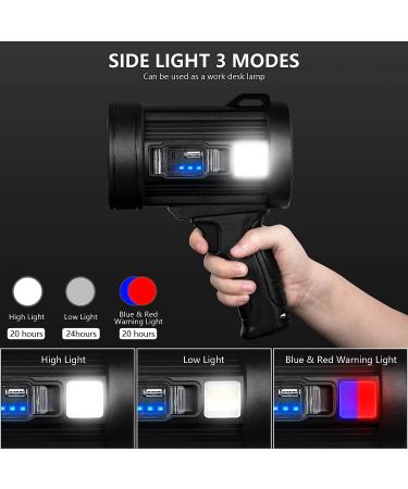 MIXILIN Rechargeable Spotlight 150000 Lumens Handheld Hunting Flashlight with Cob Light, Solar Panels | Lightweight, Super Bright for Hunting, Boating, Camping - Black - Buy Online on GoSupps.com