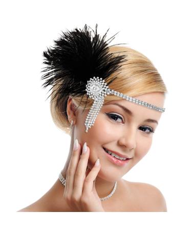 MWoot 1920s Feder headband for girls vintage hair bands black spring headpieces art deco inspired by great flashing crystals hair band