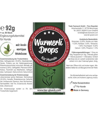Trade Teamwork Wurmerli - Herbal Drops & Treats for Dogs | 92g - Made in Germany | Natural Wormwood Aloe & Green Walnut - International Shipping Available - Buy Online on GoSupps.com