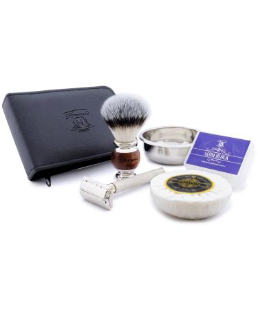 Haryali London Razor set-6-part shaving set-shaving brush with a synthetic silver tip-butterfly razor plane-shaving soap-shaving bowl-alumen block