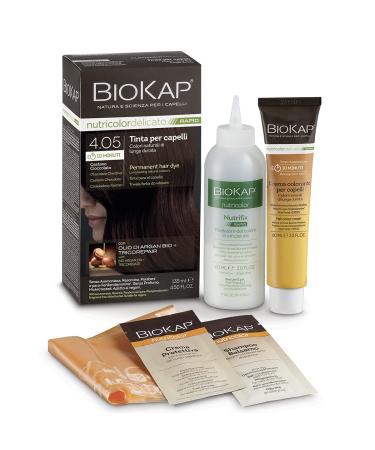 Biocap rapid permanent hair color 4.05 chocolate chestnut brown |Only 10 minutes exposure time |Organ oil - Tricorepair complex - vegan |Optimal gray coverage |Up to 80% natural ingredients chocolate chestnut brown
