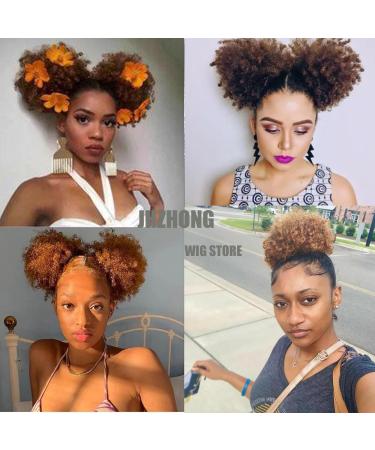 JHZHONG Afro Puff Drawstring Ponytail for Black Women Short Kinky Curly Afro Ponytail Synthetic Hair Afro Bun Drawstring Ponytail for Women(Light brown/T27(small size(Pack of 2) small size(Pack of 2) Light brown (black background) - Buy Online on GoSupps.com