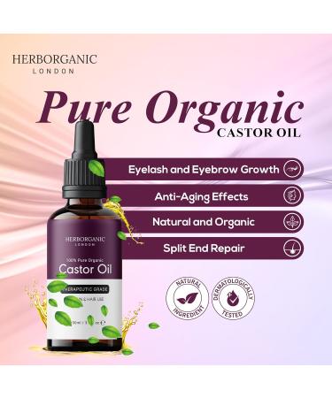 Herborganic - Castor Oil - 100ml - Therapeutic Grade -Aromatherapy Oil - Hydrates and Nourishes Skin - Boosts Hair Growth - Perfect For Eyelashes and Eyebrows - Buy Online on GoSupps.com