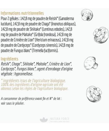 NATURA FORCE Mix of 7 Organic Mushrooms - Mix of 7 Medicinal Mushrooms - Certified Organic Origin - Chemical Free - 60 Capsules - Buy Online on GoSupps.com