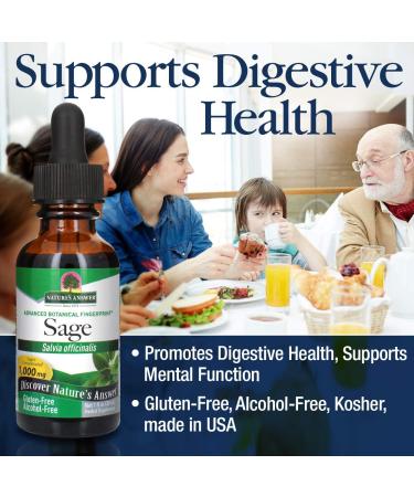 Nature's Answer Alcohol-Free Sage Leaf Supplement 1 oz | Gluten-Free Digestive Support & Mental Function Boost - Buy Online on GoSupps.com