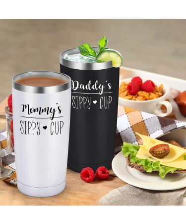 Daddy's and Mommy's Sippy Cup Travel Tumbler Set - Father's Day & Christmas Gifts for New Parents - Insulated Stainless Steel Tumbler with Straw (20oz, Black & White) - Buy Online on GoSupps.com