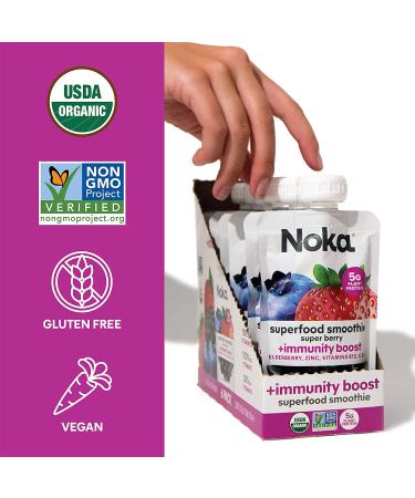 Noka Super Berry Immune Support Smoothie Pouches - 12 Pack, Vegan & Gluten-Free with Flax Seed, Plant Protein, Vitamin C, D & B12, Elderberry, Zinc - Organic 4.22oz - Buy Online on GoSupps.com