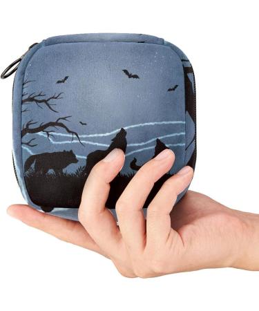 Stylish Menstrual Bag with Zipper for Women & Girls - Wolves & Bat Design | Shop Internationally - Buy Online on GoSupps.com