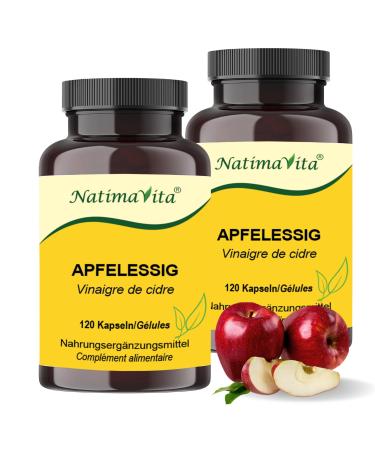 Vinaigre de cidre de pomme en g lules - 1000 mg par jour - 2 x 120 capsules vegan - Soutient le m tabolisme et l limination - Naturel et efficace 1 unit (Lot de 2)