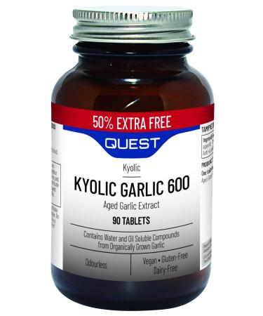 Quest Kyolic Garlic 90 Tablets - 600mg High Strength Odourless Aged Garlic Extract for Heart Liver & Immune Function. Daily Garlic Supplement Improve Circulation Liver Detox & Immunity (Pack of 1) 90 Count (Pack of 1)