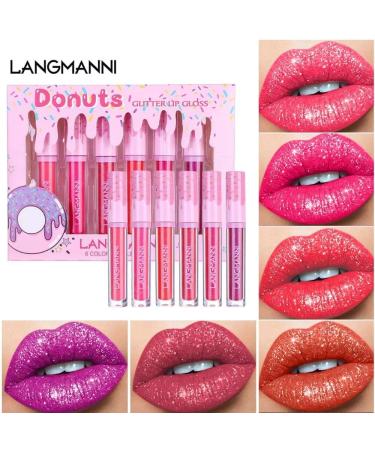 6PC Donut Glitter Lip Gloss Set - Shiny Diamond Liquid Lipstick Waterproof & Moisturizing Makeup - Buy Online on GoSupps.com