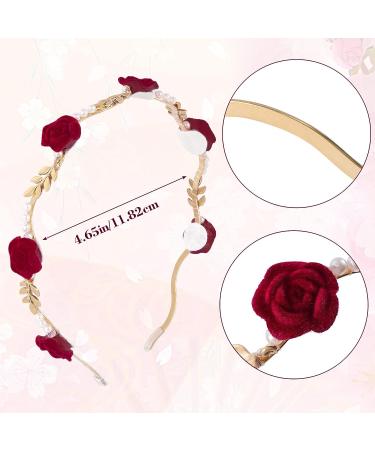 OIIKI 2Pcs Rose Hairband for Women - Metal Gold Floral Headbands with Pearl Accents - Hair Jewelry Accessories for Bride - Valentine Wedding Engagement - Red & White - Buy Online on GoSupps.com