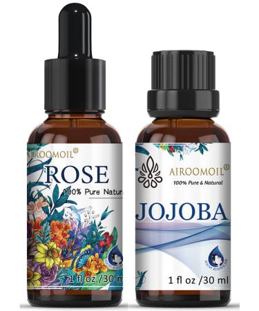 30+30ml Travel Size Rose Jojoba Essential Oil Set Floral Fragrance for Candle DIY Aromatherapy Home Use Diffuser Perfume Scents Rose - Jojoba 1 Fl Oz (Pack of 2)