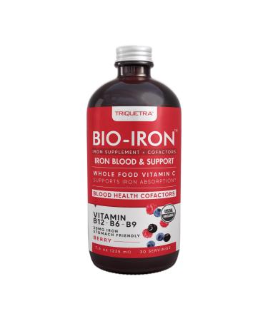 Liquid Iron Supplement | Organic Certified Berry Flavor - Whole Food Vitamin C Absorption Boost & Blood Building B Vitamins - Methyl B12 L-Methylfolate & B6 - Supports Healthy Iron Levels - 7.6 oz