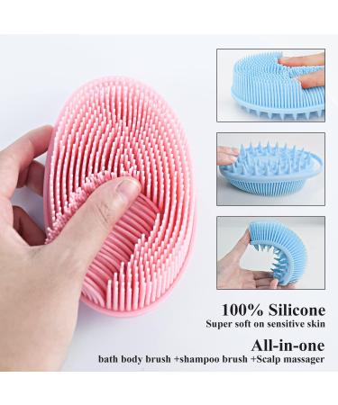 Silicone Body Scrubber Loofah 2 Pack - Exfoliating Bath Brush for Shower - Shampoo Brush - Soft Silicone Body Scrub for Men Women - Pink & Blue - Buy Online on GoSupps.com