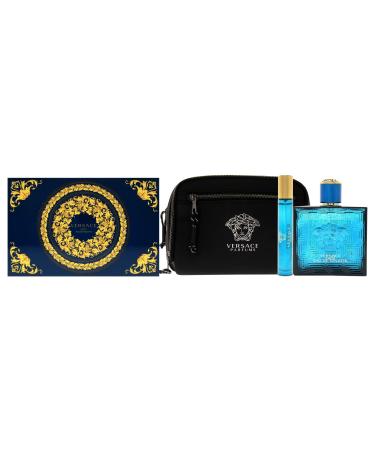 Versace Versace Eros 3.4oz EDT Spray 0.3oz EDT Spray Pouch Men 3 Pc Gift Set