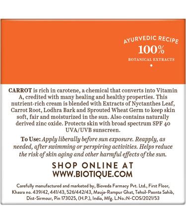 Biotique Carrot SPF 40 Sun Cream for Face and Body - UVA and UVB Sunscreen - Buy Online on GoSupps.com
