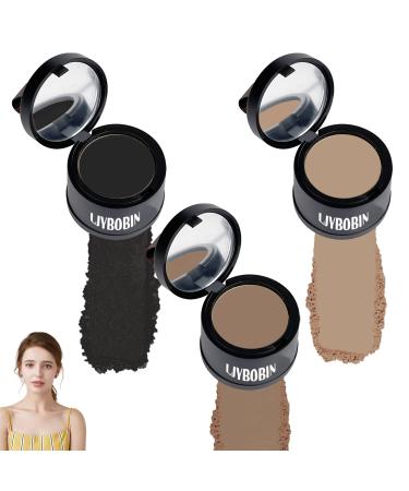 3 Pcs Root Touch Up Hair Powder Set Quickly Cover Up Hairline Powder Waterproof Hairline Shadow Powder for Women & Men Hair Powder with Soft Puff(Dark Curry + Light Curry + Black)